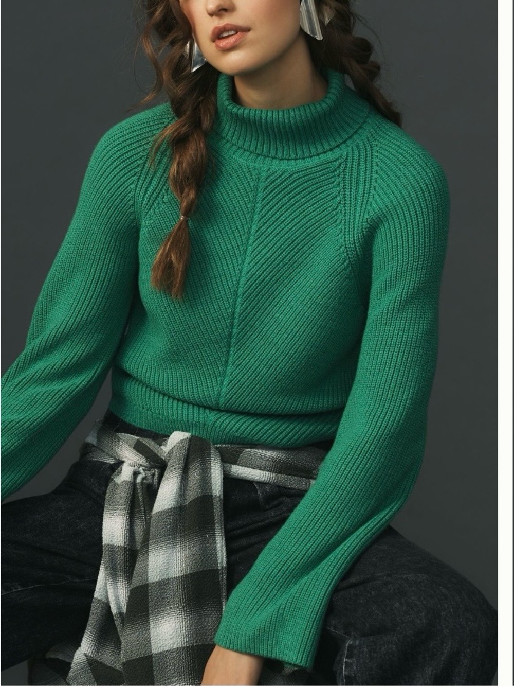 Anthropologie Maeve Green Cropped Turtleneck Sweater 1X